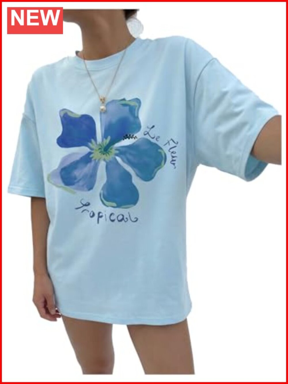 Women's Oversized Floral Graphic Tee Crew Neck Short Sleeve Casual Summer Top